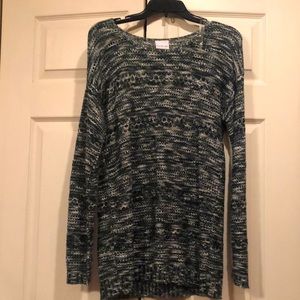 Kim Rogers - Large -Scoop Neck - Tunic Sweater -Deep Green and White